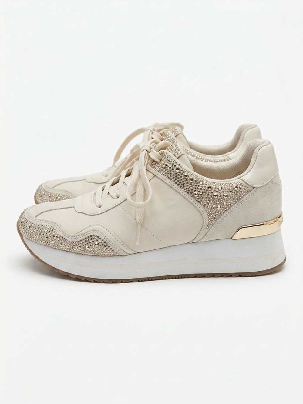 Michael Kors White Kids Sneakers with Gold Rhinestone Accents